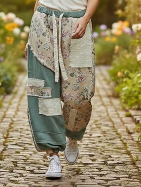 POL "Art You Can Wear" Patchwork Joggers – Medium